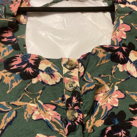 Free People Green Floral Dress Long Sleeve Square Neck Button Front Mini - Picture 3 of 8